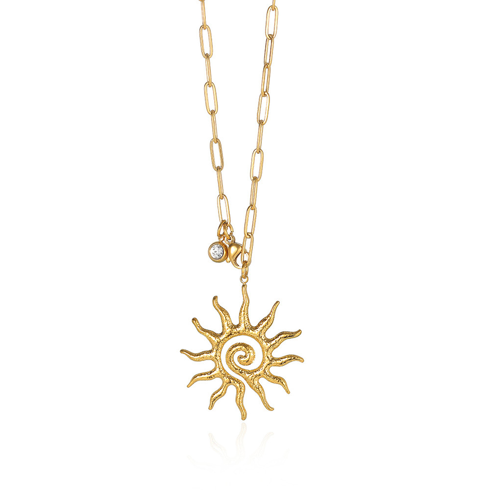 Women's Gender Elegant, Vintage Style Style PVD Coated Real Gold Plated Sun 304 Stainless Steel Elegant Vintage Style Waterproof Non Tarnish 304 Stainless Steel Lobster Trigger Clasp Closure Pendant Necklace