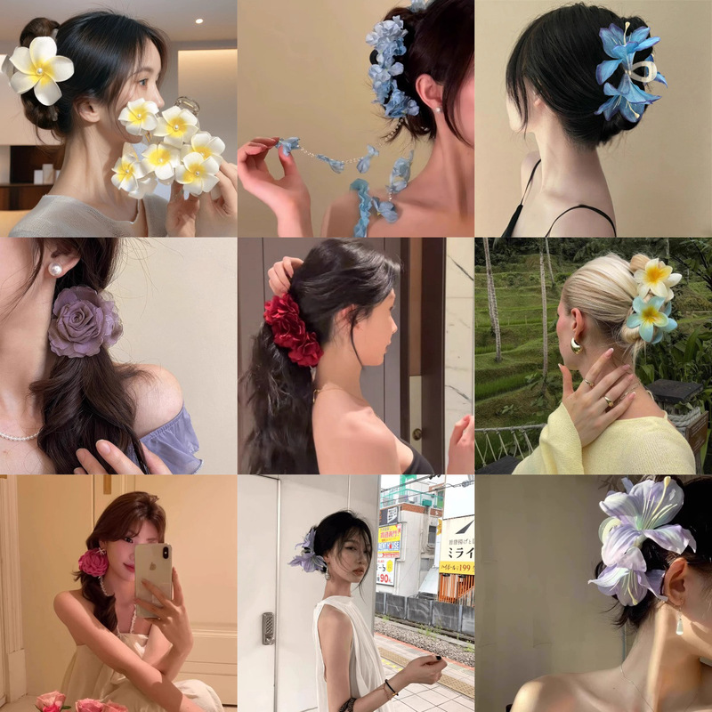 夏の海辺の花のヘアピン、多用途の甘い女の子のヘアピン、花のヘアピン、後頭部のヘアピン、女性用のファッショナブルなヘアアクセサリー|undefined
