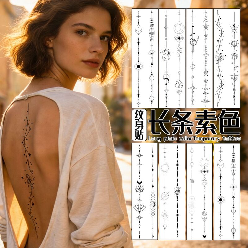 Tattoo Stickers in Stock, Simple Style, Long Strip, Plain Color, Waterproof, Long-Lasting, Minimalist Style, Solid Color Line Stickers, Wholesale, Direct Supply from Factory