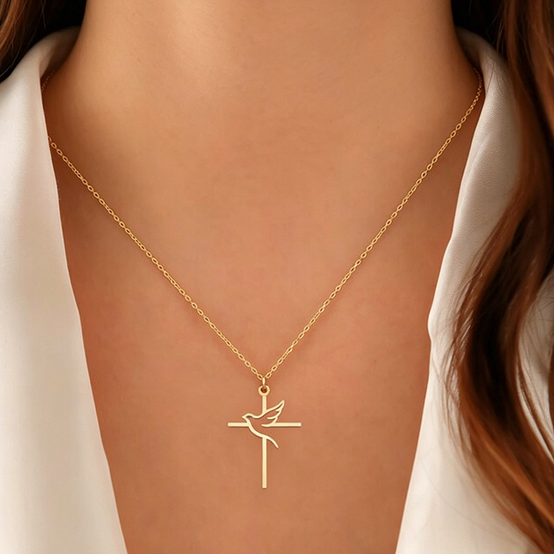 Hollow Peace Pendant Faith Necklace Stainless Steel Simple Women's Dove Pendant Accessory Manufacturer