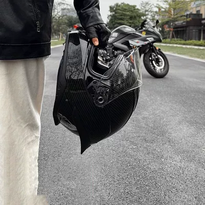 Motosiklet dəbilqələri — Universal, Personalized Motorcycle Riding Full-Cover - m55-56cm-carbon-fiber-pattern-transparent-lens