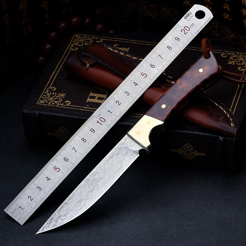 大马士革纹户外刀野营求生便携直刀阳江小刀收藏多用途家用刀具