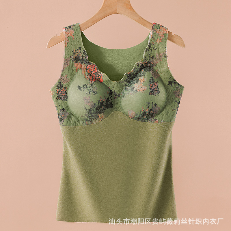 Nuevo tipo con cojín de pecho y camisa interior de terciopelo, camisa exterior de mujer, chaleco caliente de terciopelo sin marcas para mujeres