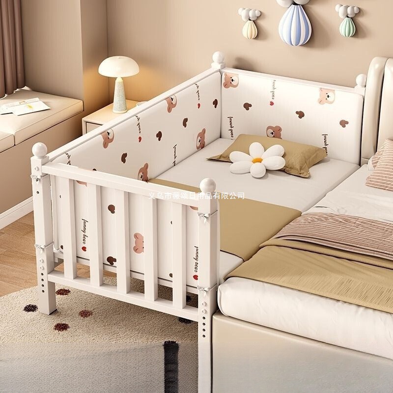 Children's Spliced ​​Bed Wrought Iron Baby Single Bed with Guardrails Baby Widened Edge Bed Kids Anti-Fall Liftable Crib