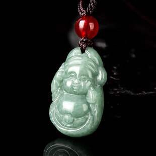 Natural A Jade Small God of Wealth Baby Pendant Tongcai Ice Bean Jade Men's and Women's Pendant Yu Pei Wholesale