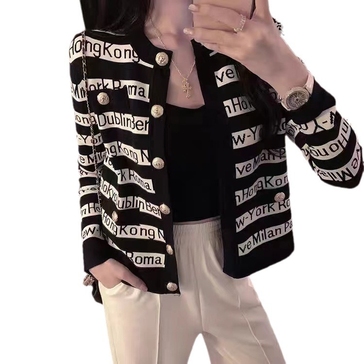 Women's Clothing designer patterned cardigan age reducing fashion 2024 spring and autumn new style sweater jacket for women_voghion.com