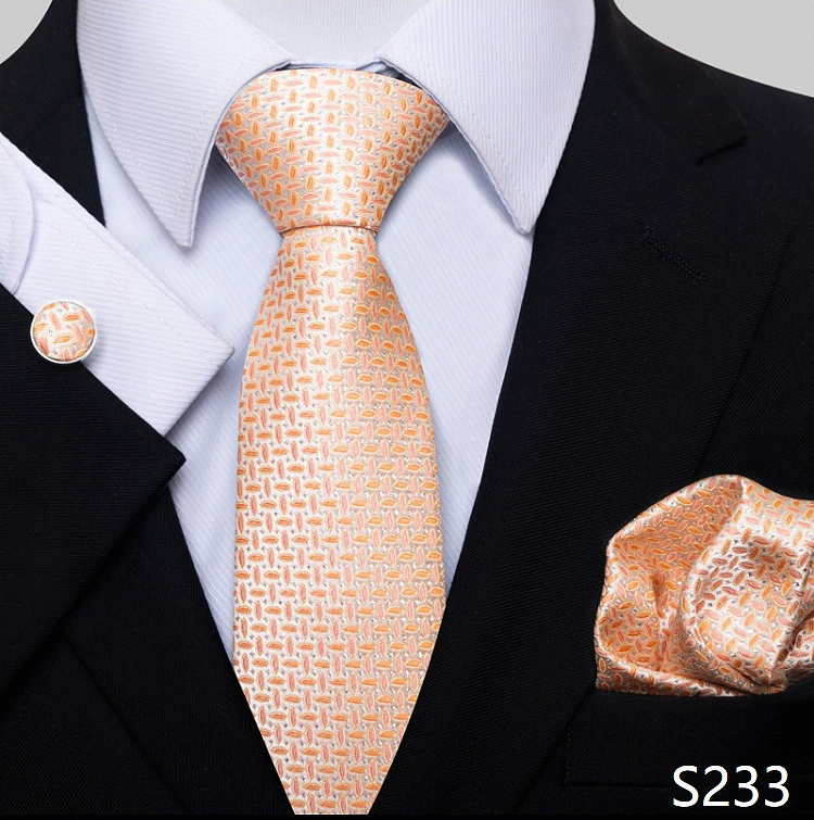 Ready stock solid color polka dot plaid tie wholesale solid color men's tie tie cufflinks pocket square set 8cm