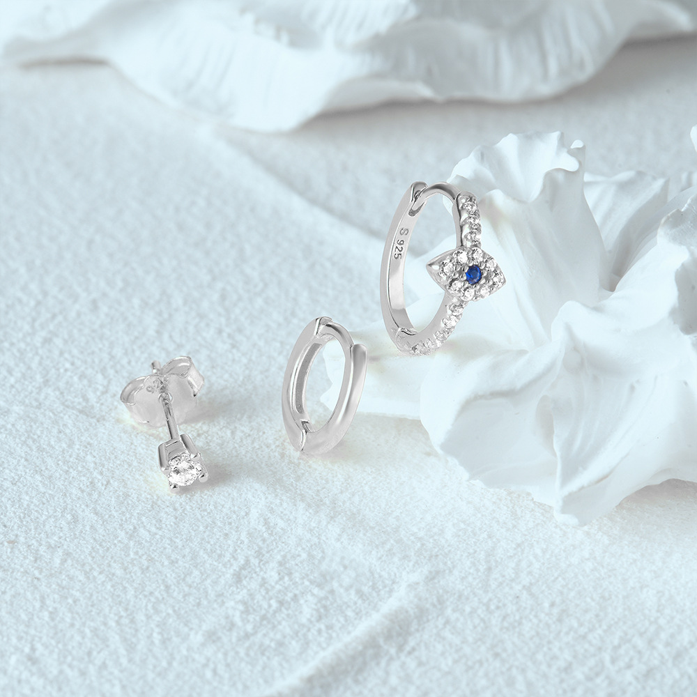 4g Weight Zircon Inlay Material Earrings Classification 3 Pieces Set Quantity Daily Occasion 925 Sterling Silver Material Geometric Pattern Women's Gender Plating, Inlay Design Simple Style Style 3 Pieces Set 925 Sterling Silver Zircon Geometric Earrings 62