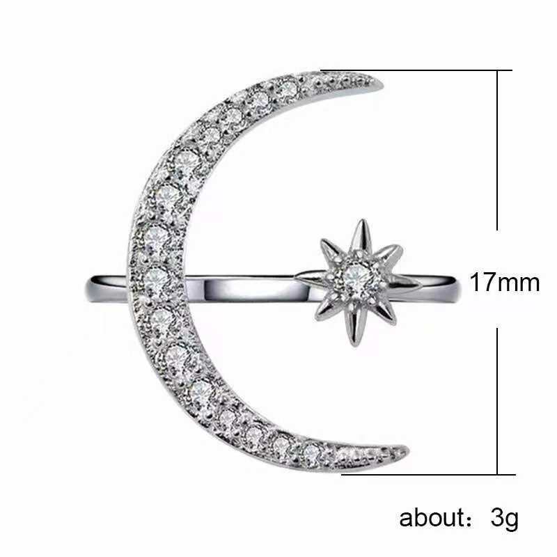 Bague de fiançailles ouverte de luxe créative de style croissant d'étoile de lune_voghion.com