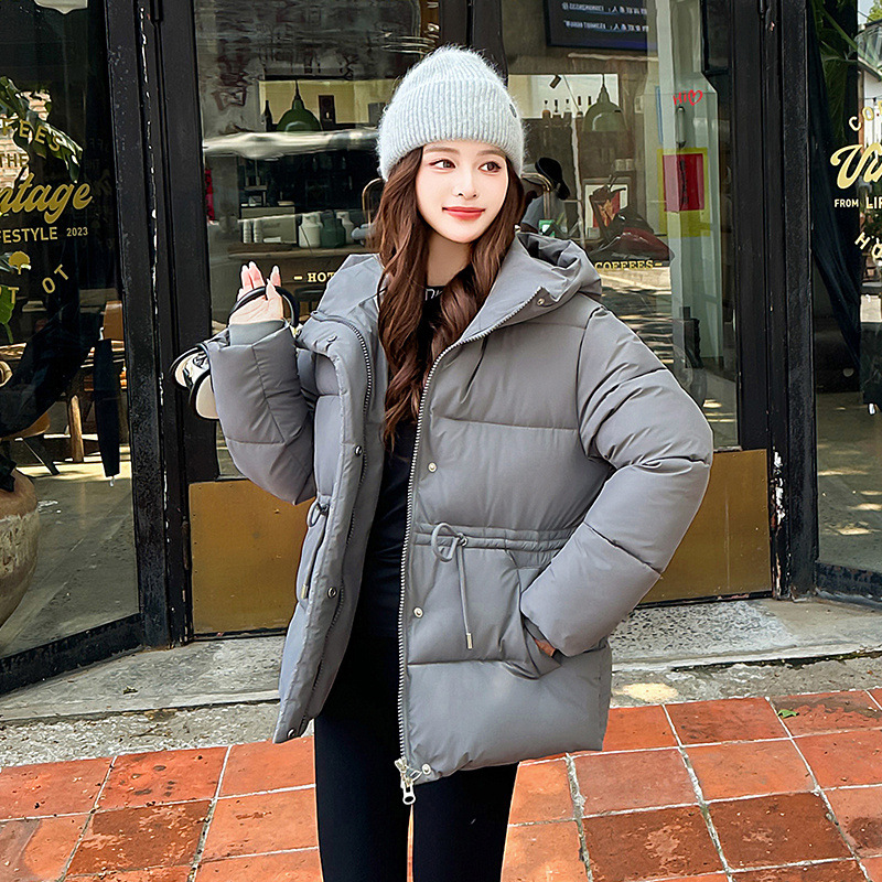 2025 abrigo de algodón de pluma invierno nueva moda versátil coreano con cuerda de tracción encapuchada cintura de pan chaqueta de algodón mujer image 7