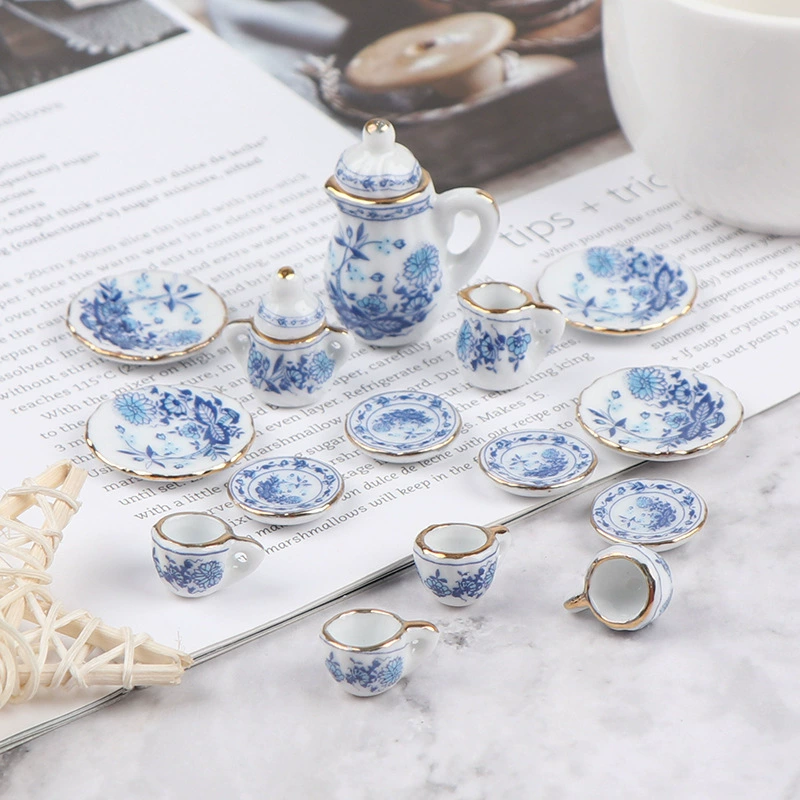 Realistic small doll house, tea set, scale 1:12