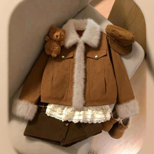 棕色毛毛领外套女秋冬季巨好看冬装短款外套加绒加厚棉服小香风
