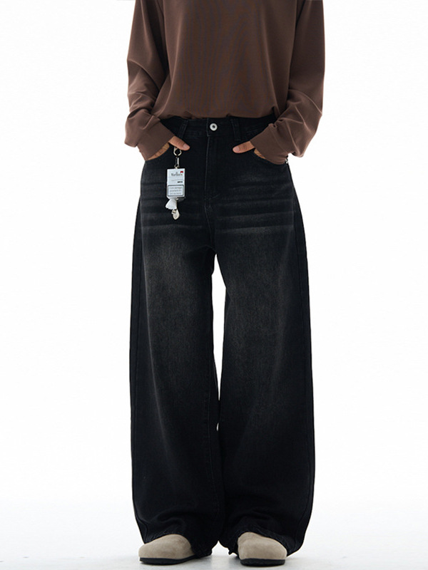 LKTM hombre americano clásico versátil lavado con agua gato barba jeans hombre y mujer vintage pantalones de piernas largas sueltas