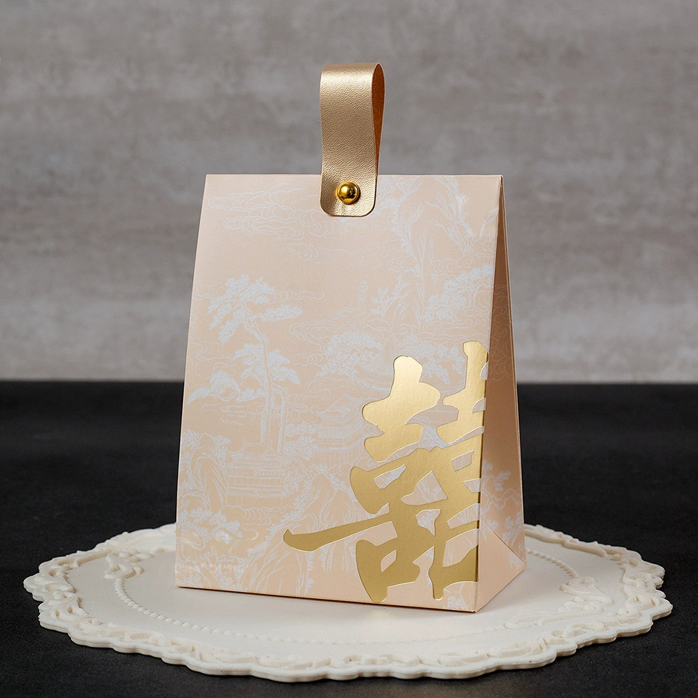 Champagne hot stamping happy words [hand-carrying candy box]