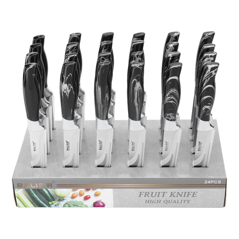 Cuchillo de acero inoxidable caja de exhibición herramientas de pintura pulverizada conjunto de revestimiento mango galvanizado herramientas de cocina domésticas en stock al por mayor