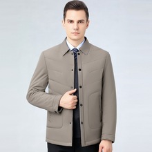 2025冬季桑蚕丝男装棉衣翻领外套菱格中年商务休闲棉服爸爸装棉袄