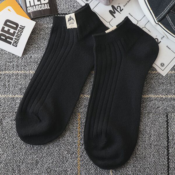 Zhuji Socks for Men and Women, Spring and Autumn Cotton Socks, Odor-Resistant, Sweat-Absorbent, White No-Show Socks, Solid Color Versatile New Striped Sports Socks