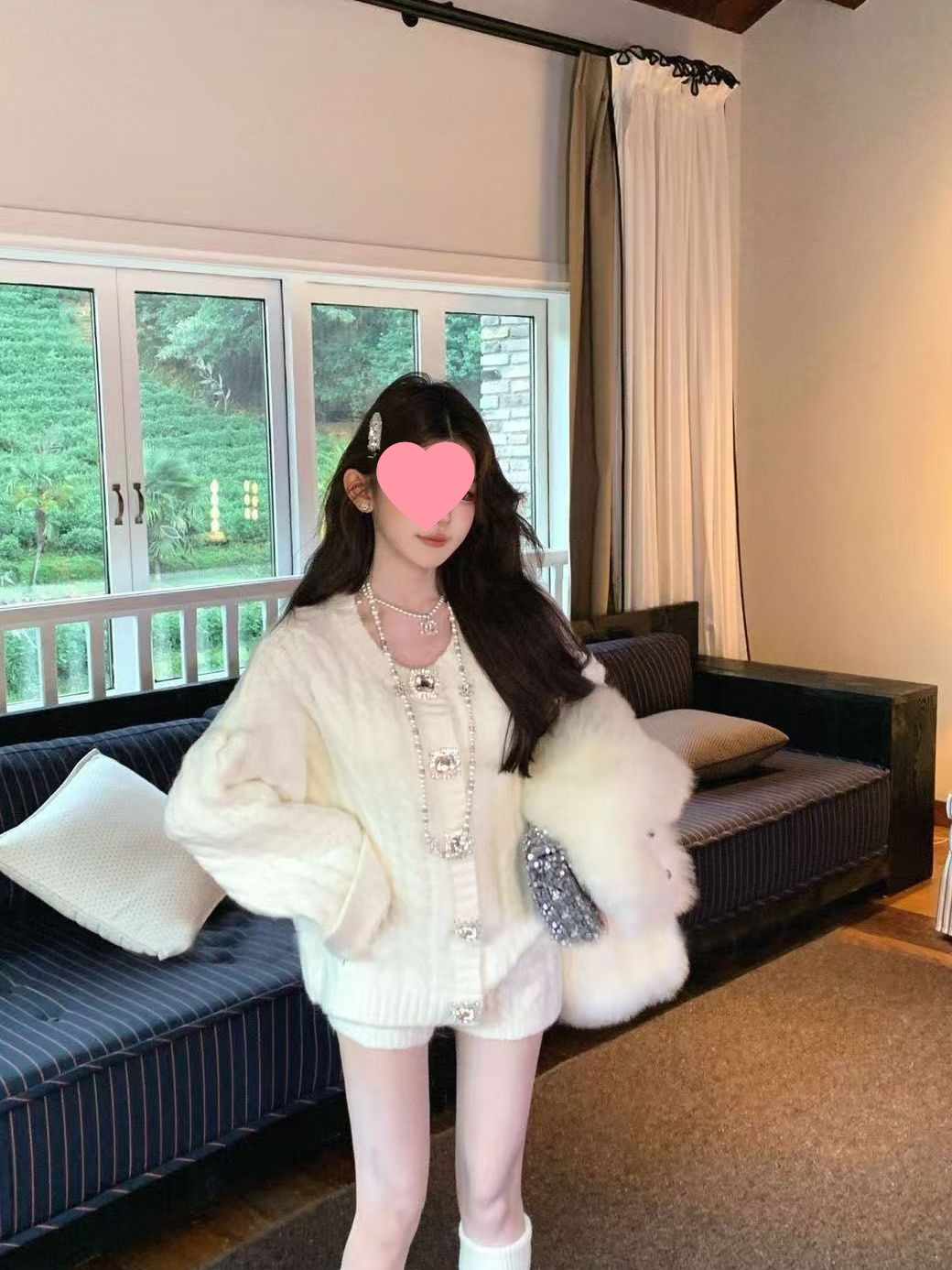 千金名媛风韩系休闲毛衣套装女秋冬新品麻花针织开衫短裤两件套厚