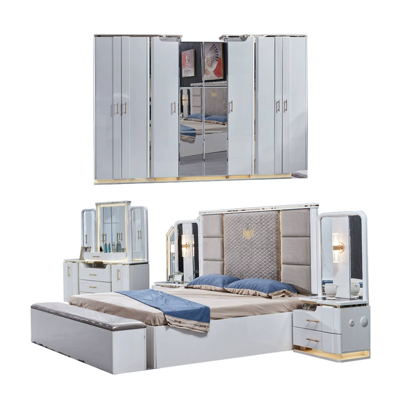 Комплект мебели для спальни в современном стиле: двуспальная кровать, шкаф и туалетный столик, роскошная мебель для дома, легкий люкс.