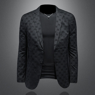 European Station Small Suit Men's Spring and Autumn New Fashion Brand Casual Flocking Slim Fit Single Piece Thin Light Luxury Suit Jacket