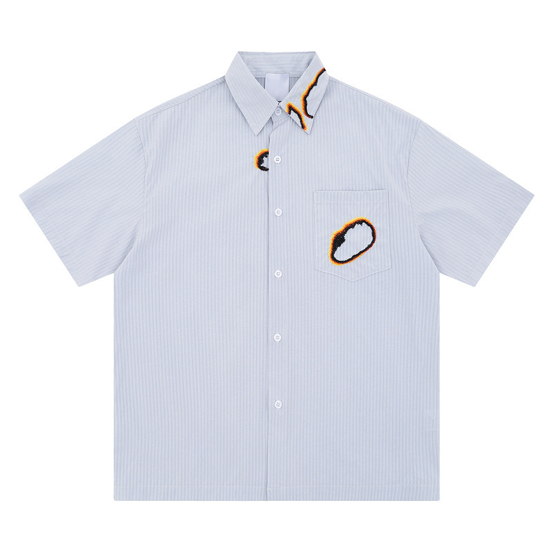 Designer Fire Hole oversize Striped Shirt Large Profile Burr Embroidered Niche Men's and Women's Neutral Style Shirt