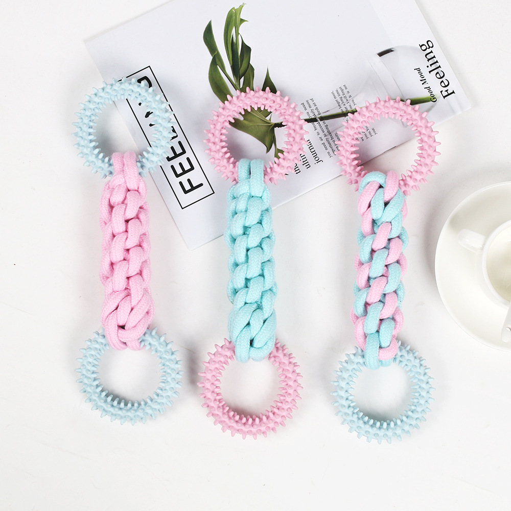 Juguetes de cuerda de algodón para perros Juguetes de cuerda molida para mascotas Juguetes de nudo Corgi Golden Retriever Juguetes para aliviar el aburrimiento con mango Tenis doble