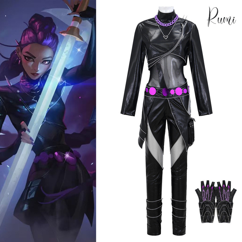 K-POP猎魔女团cos服鲁米黑色皮衣战斗服cosplay舞台表演服饰|undefined