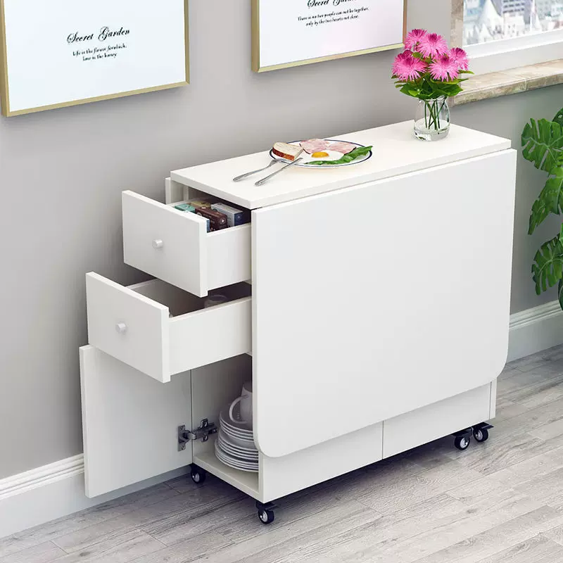 简约现代小户型伸缩折叠餐桌长方形移动厨房储物柜简易饭桌椅组合