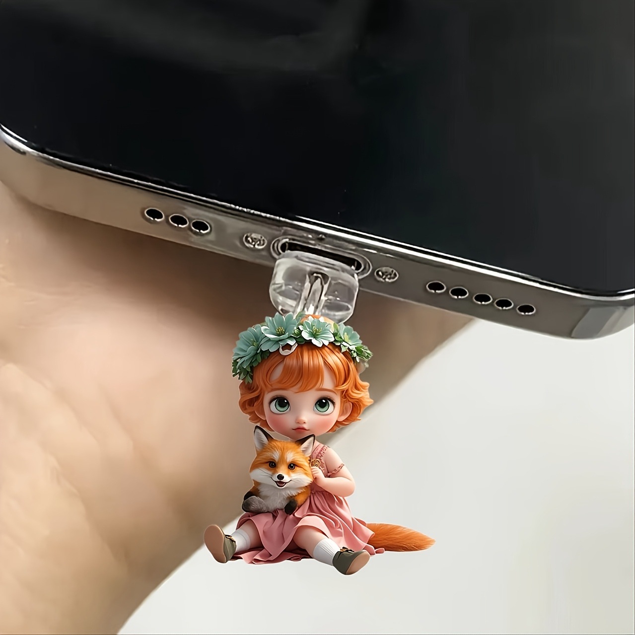 Nuevo acrílico plano transfronterizo para abrazar zorro pequeño tapón de polvo de teléfono móvil image 1
