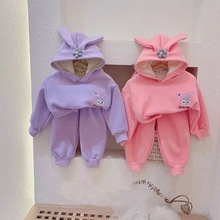 女宝宝加绒套装洋气时髦小女童装1一3岁婴幼儿童秋冬季卫衣服