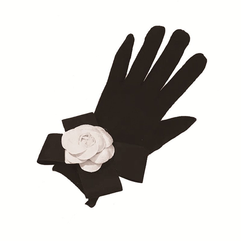 Flower black pearl flower bow thickened temperament wool cashmere split finger Korean cycling gloves for women_viptrois.com