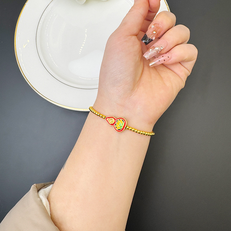 Nueva pulsera de oro de arena vietnamita retro esmalte goteo de aceite loto calabaza cuentas pulsera femenina joyas de alta calidad