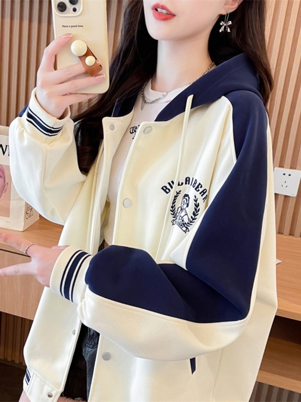 早秋棒球服外套女春秋季韩版宽松大码百搭拼色初中生薄款开衫卫衣|undefined