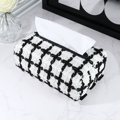 decorations storage high-level sense, Car tissue box/set - checkerboard-white-without-paper-towels