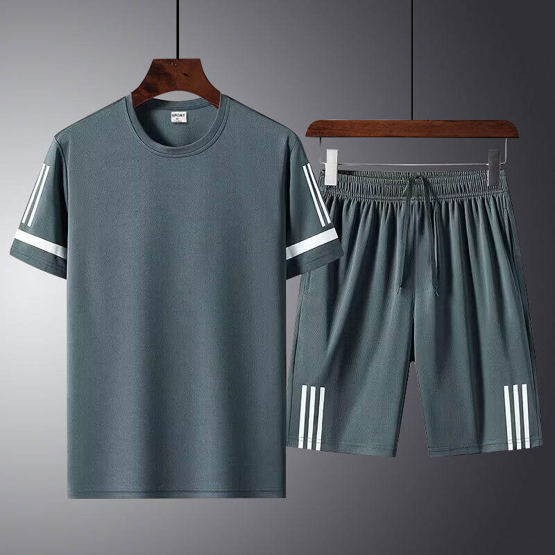 2024 verano hombre juego deportivo casual de cuello redondo camiseta pantalones cortos fitness de dos piezas para correr por la mañana fábrica al por mayor
