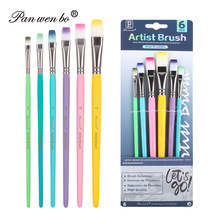 跨境马卡龙色系6支画笔套装 美术diy绘画水粉笔丙烯颜料油画笔刷