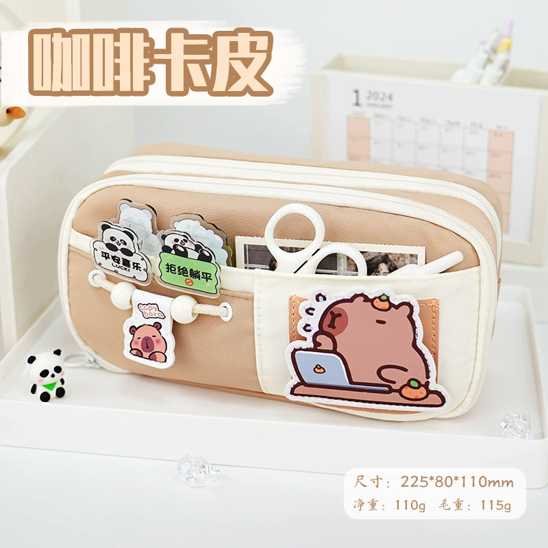Apple, cute capacious pencil case for students, high quality multilayer stationery, drawstring, new collection