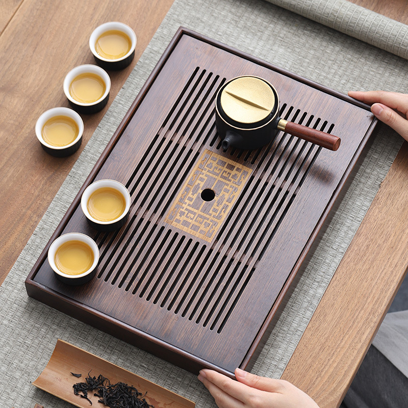 Wholesale bamboo tea tray storage type small tea table household small tea table simple tray dry brewing tray draining type tea table