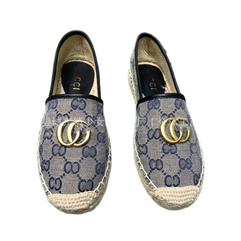 Comercio exterior transfronterizo G bordado estándar estampado zapatos de pescador 2025 suela de goma tejida boca poco profunda zapatos casuales de un solo pedal