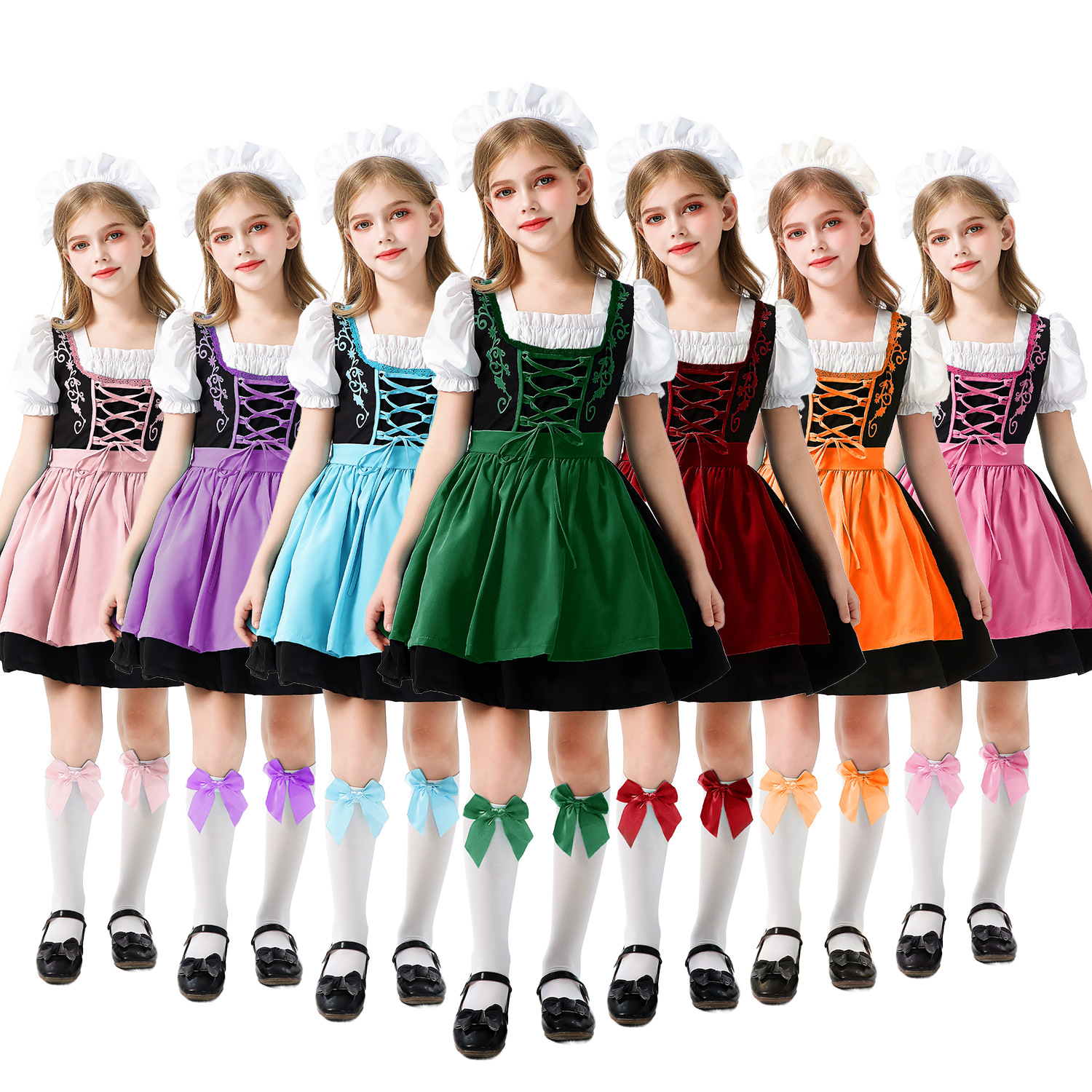 Halloween Bavarian Kidsren's Costume German Oktoberfest Maid Costume Girls Dirndl Dress