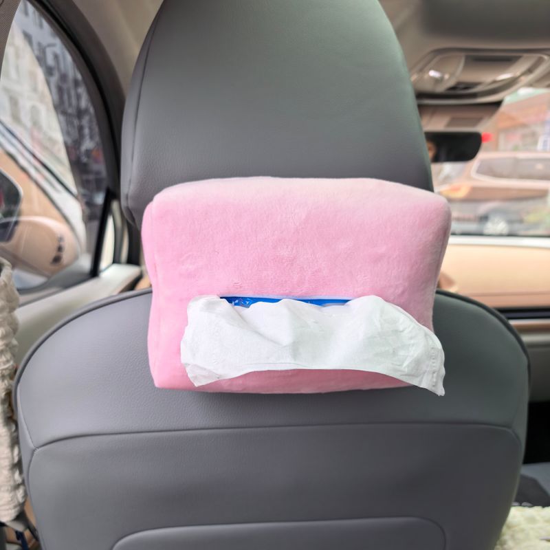 Short-Pile Tissue Box, Large Capacity Car Tissue Bag, Car Seat Armrest Box, Sun Visor, Simple and Luxurious Style Tissue