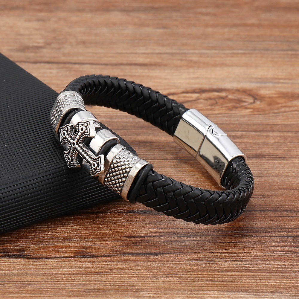 Bracciale in pelle intrecciata uomo impermeabile stile robusto_voghion.com