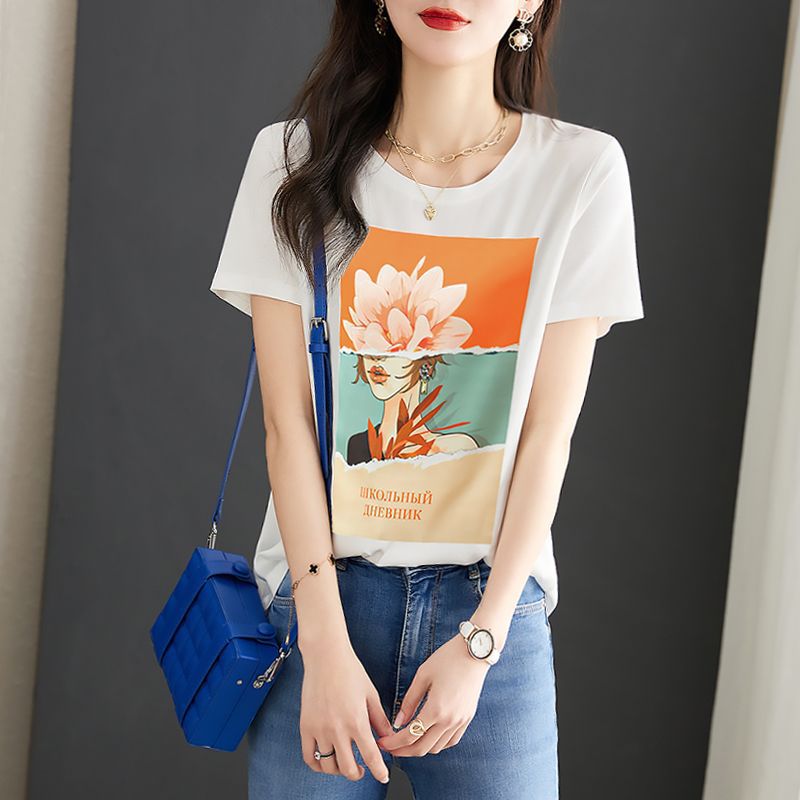AB impreso de manga corta de verano impreso camiseta de las mujeres blancas de reducción de edad elegante adelgazar superior de secado rápido todo partido redondo image 19