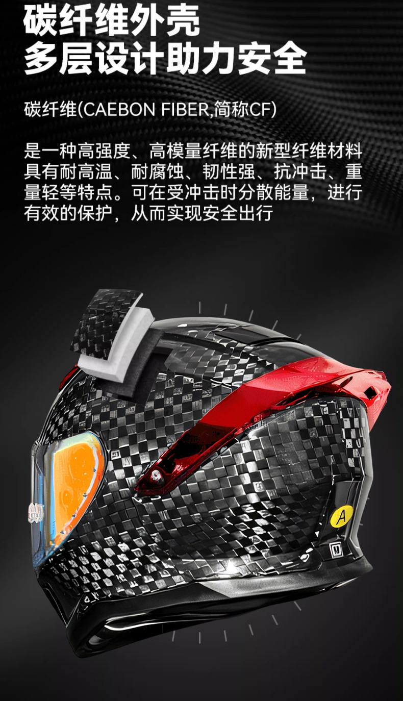 Carbon Fiber Motorcycle Helmet for Men and Women, Suitable for All Seasons, Full-Face Motorcycle Helmet with 3C Certification, Scooter Cruise Helmet