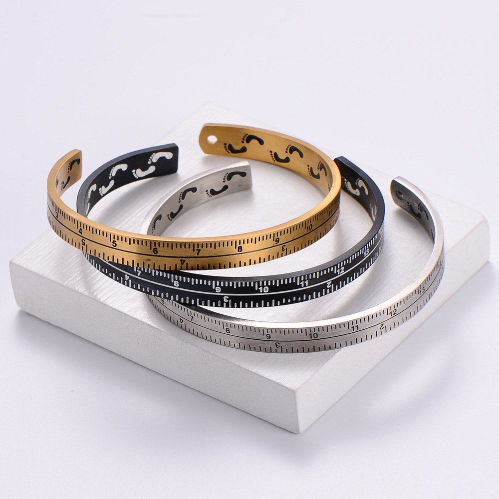 AML in Stock Wholesale Trendy Mens Stainless Steel C Type OpenEnded Bracelet Classic Wide Face a Scale Designpicture5