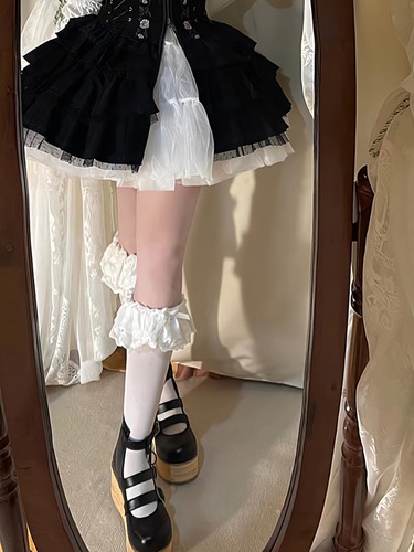 Lolita rose edge knee-high socks for women, Lolita lace butterfly knot, Japanese style JK white calf socks, suitable for spring and autumn