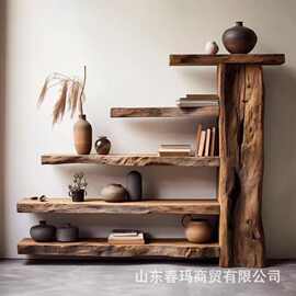 侘寂风老榆木博古架客厅装饰茶具茶叶展示柜实木文玩陶罐多宝阁