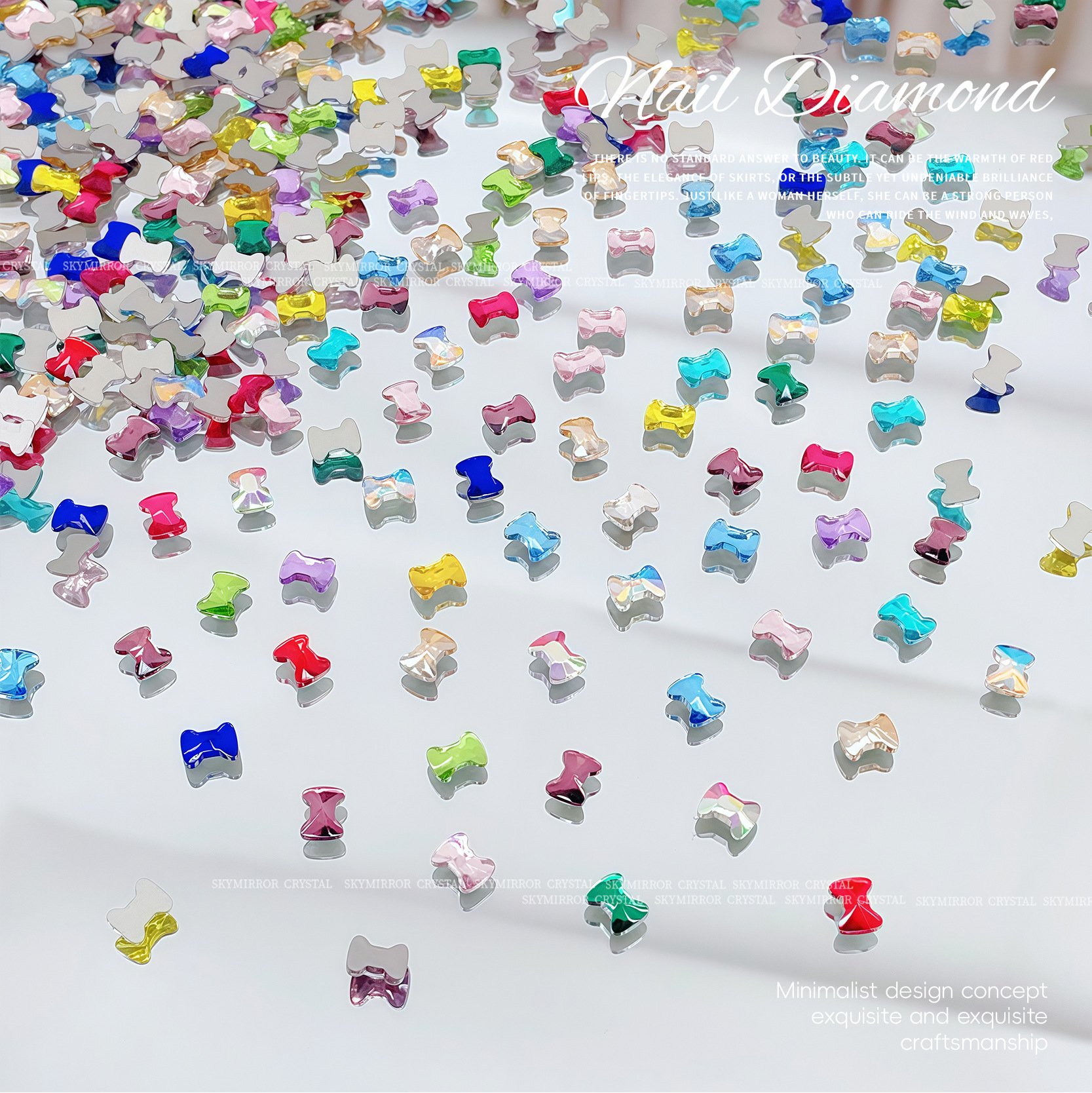 4*6mm Bow Tie Internet Celebrity Nail Art Jewelry Glass Flats Bottom Special-Shaped Diamond Wearable Nail Art Diamond Xiaohongshu Recommends Wholesale