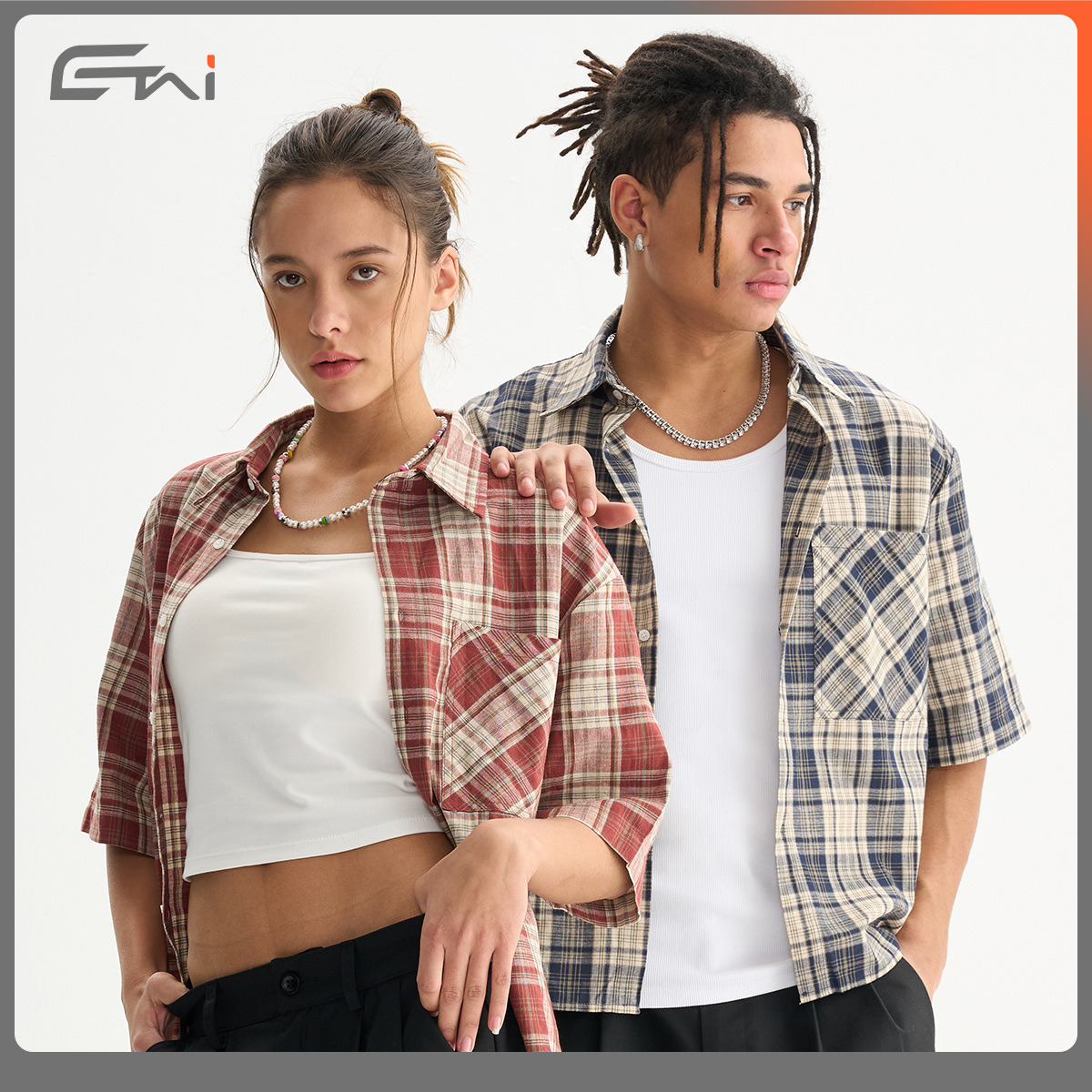 Etai Men's Wear | Summer Couple Trendy Brand Boxy Shirt Men's Casual Outer Short Plaid Short-Sleeved Shirt