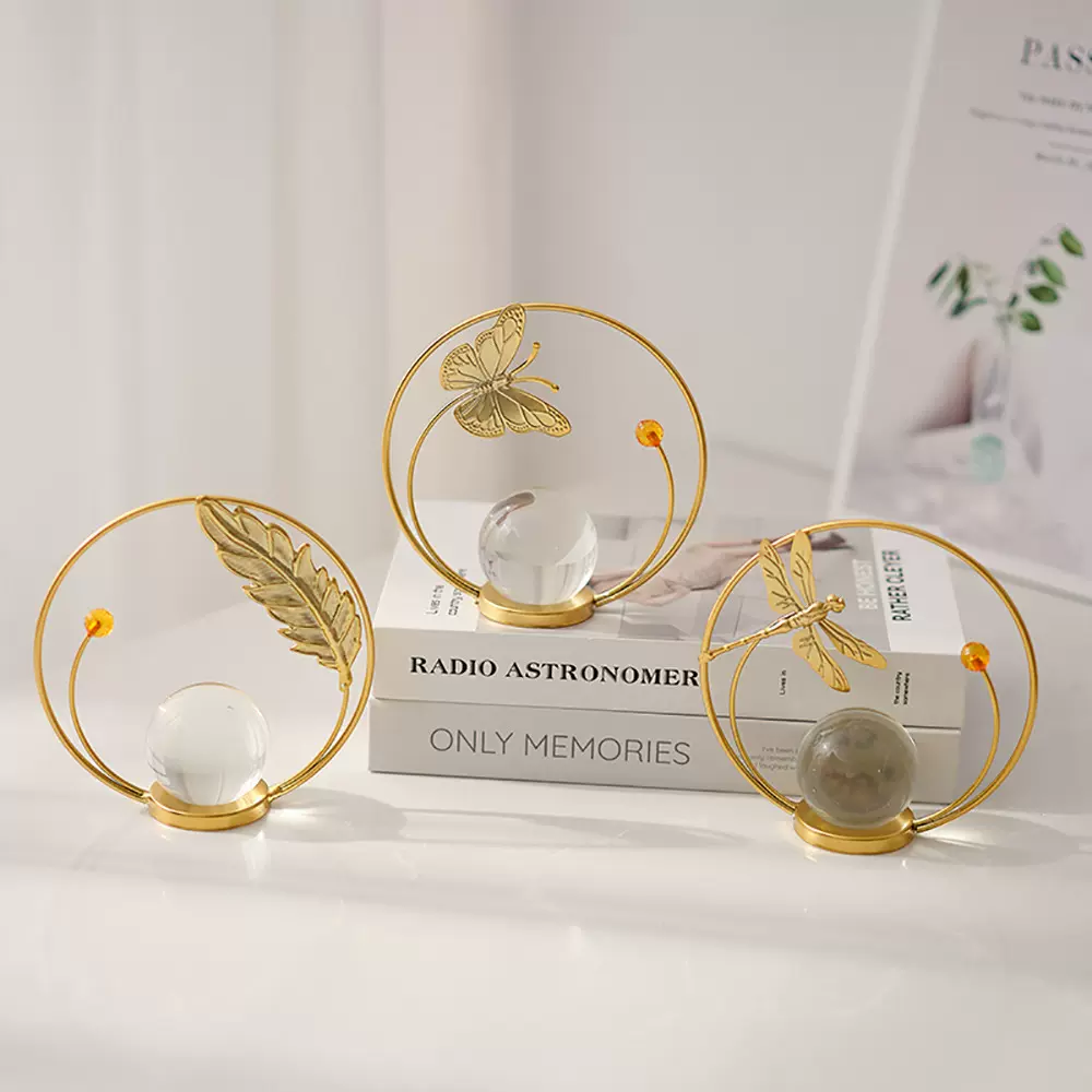 欧式家居摆件电视柜创意装饰品客厅玄关轻奢桌面铁艺水晶球 摆件